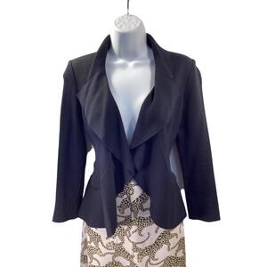 ST. JOHN CAVIAR Black Open Cardigan Ruffle Edge Wool Jacket Evening Blazer 2